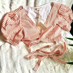 For Love & Lemons - Selma Stripe Wrap Round top - Red